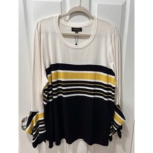 Melissa Paige Bell Sleeve Black and Yellow Stripe Light Sweater Women 1X NWT